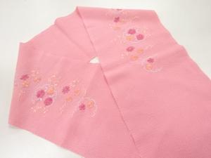 縮緬地　雪輪に花模様刺繍半衿
